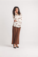 Tulip Printed Collared Button Front Blouse