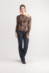 Abstract Knit Top with Ruching Detail