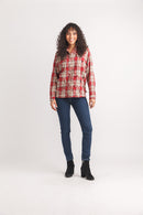 3D Floral Plaid Collared Button Front Shirt