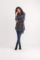 Georgette Plaid Collared Tab Sleeve BF Tunic