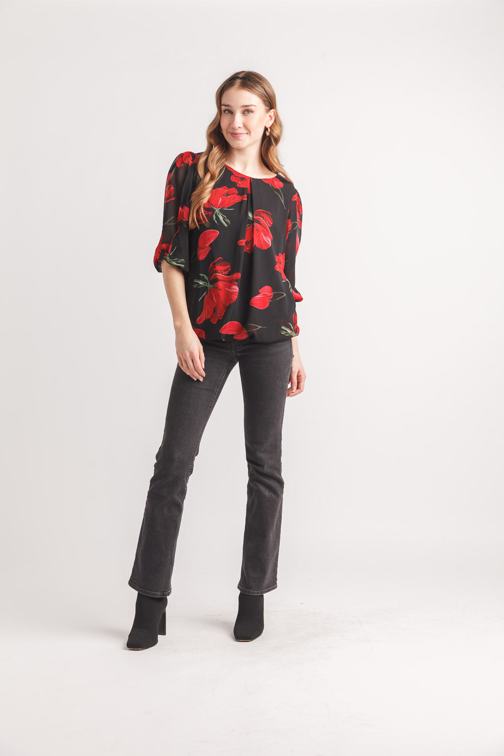 Floral Split Sleeve Bubble Hem Blouse