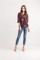Floral Satin Burnout Bubble Hem Blouse