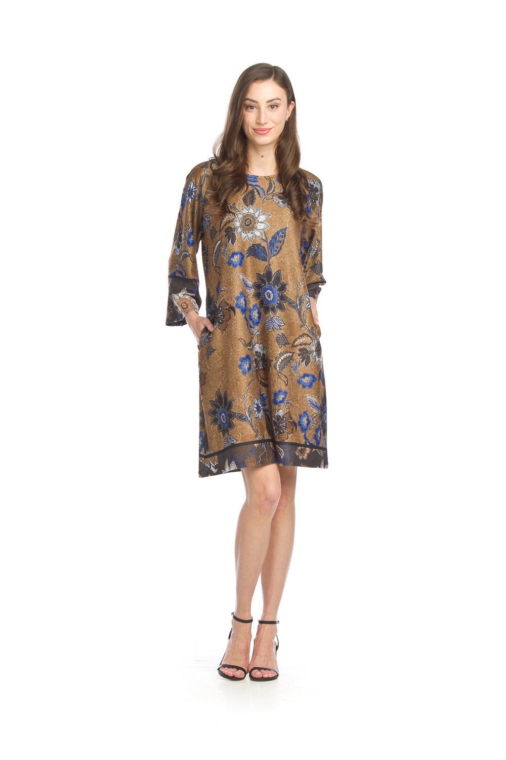 SD-15403 - Paisley and Floral Border Print Sweater Dress with Pockets