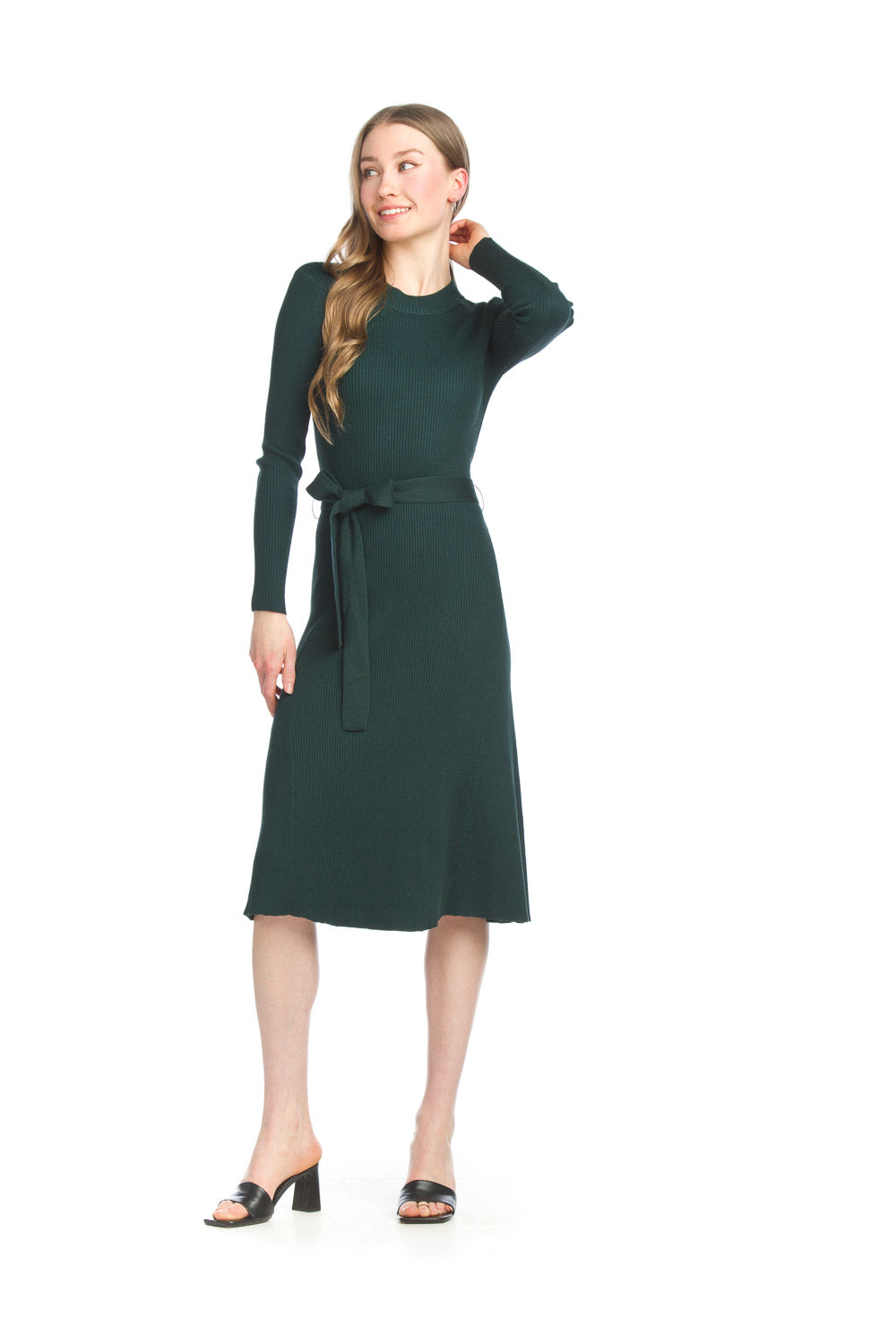 SD-15416 - Ribbed Flare Sweater Dress