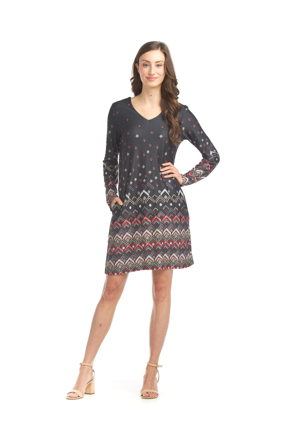 Boarder Rain Fall Geo Print Sweater Dress