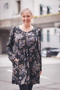 Floral Aline Sweater Dress With Pockets