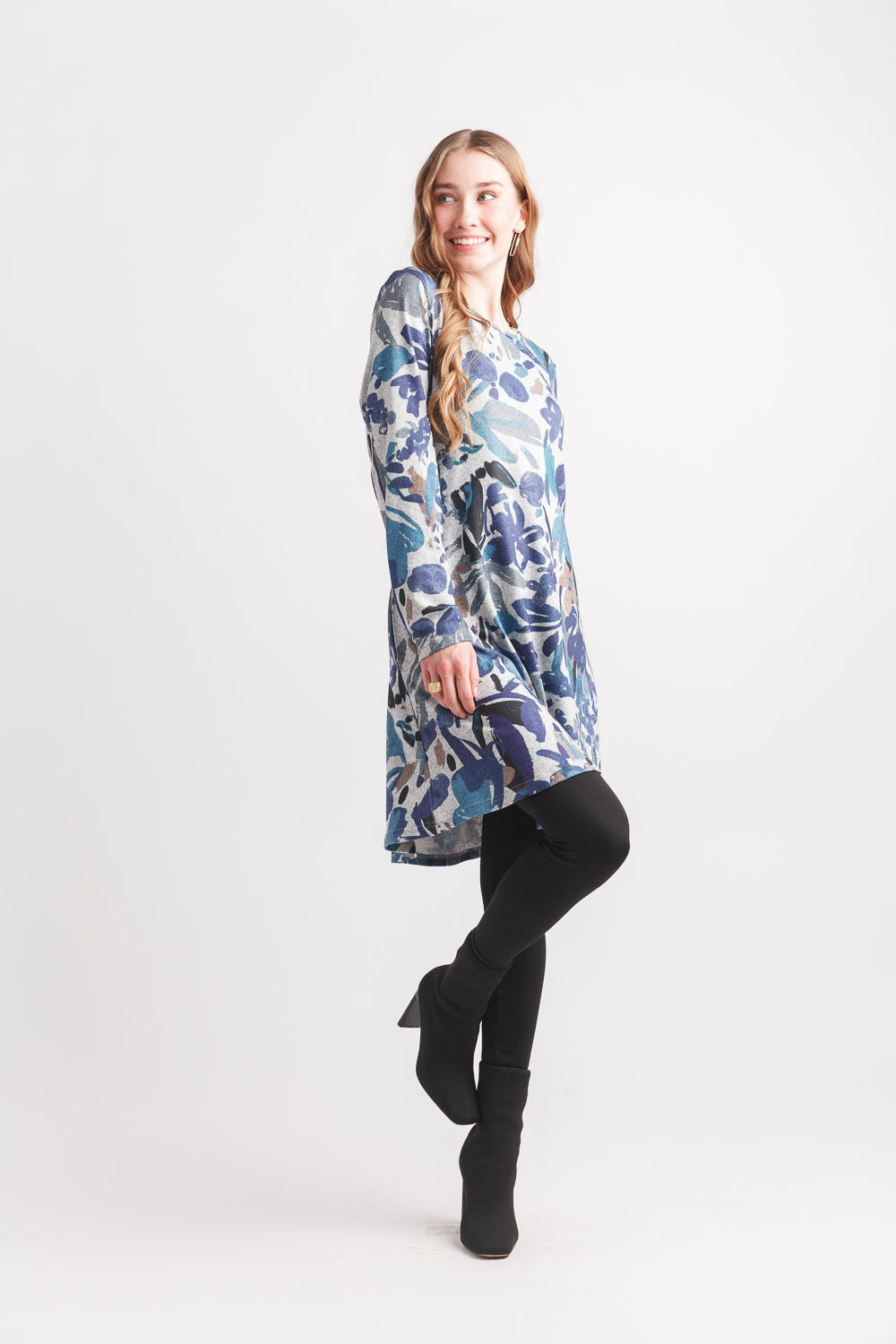 Watercolor Floral A Line Sweater Dress