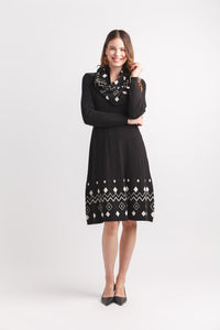 Fairsle Knit Sweater Dress With Cowl Neck