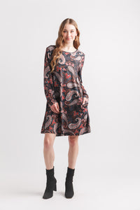 Paisley Print Aline Sweater Dress With Pockets