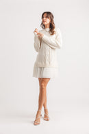 Cable Knit Sweater Dress With Pleated