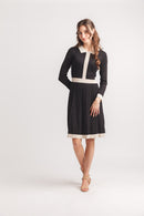 Collared Knit Dress With Pleated Skirt