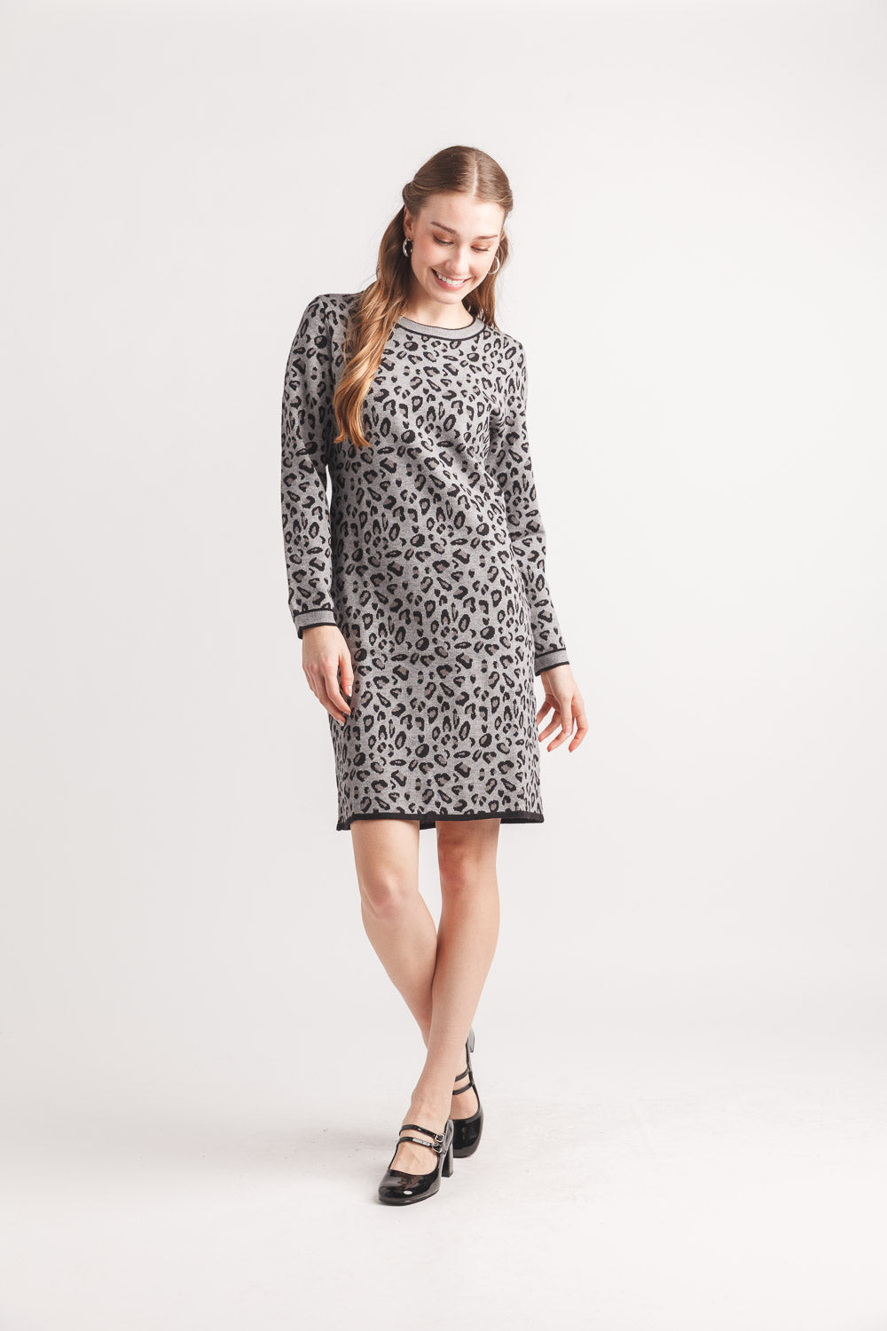 LEOPARD KNIT SWEATER DRESS