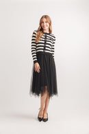 Striped Knit Troffer Dress With Tulle Skirt