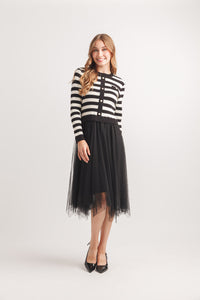 Striped Knit Troffer Dress With Tulle Skirt