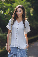 Short Sleeve Crinkle Button Front Blouse