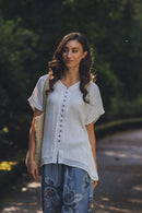 Short Sleeve Crinkle Button Front Blouse