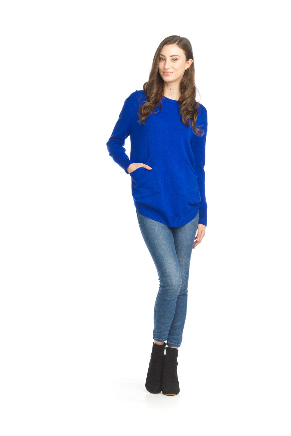 ST-06249 -Cobalt- Sweater Tunic with Rounded Hem and Pockets