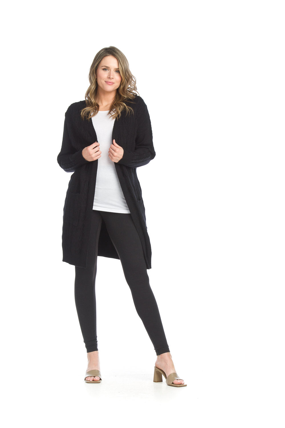 ST-11220 - Black - Soft Cable Knit Cardigan with Pockets
