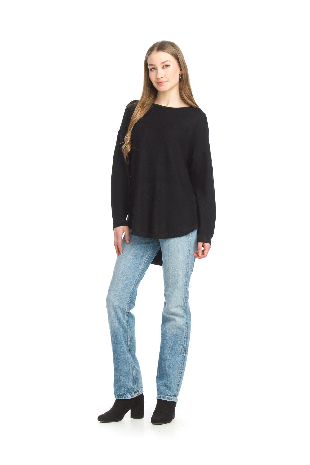 ST-13205 - Black -Shirt Hem Sweater