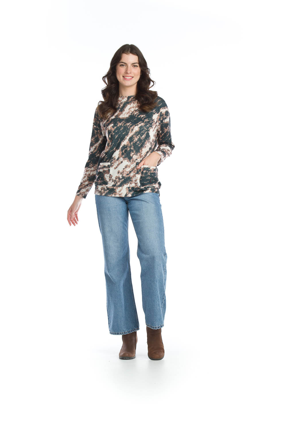 ST-13290 -Tie Dye Stretchy Banded Tunic with Pockets