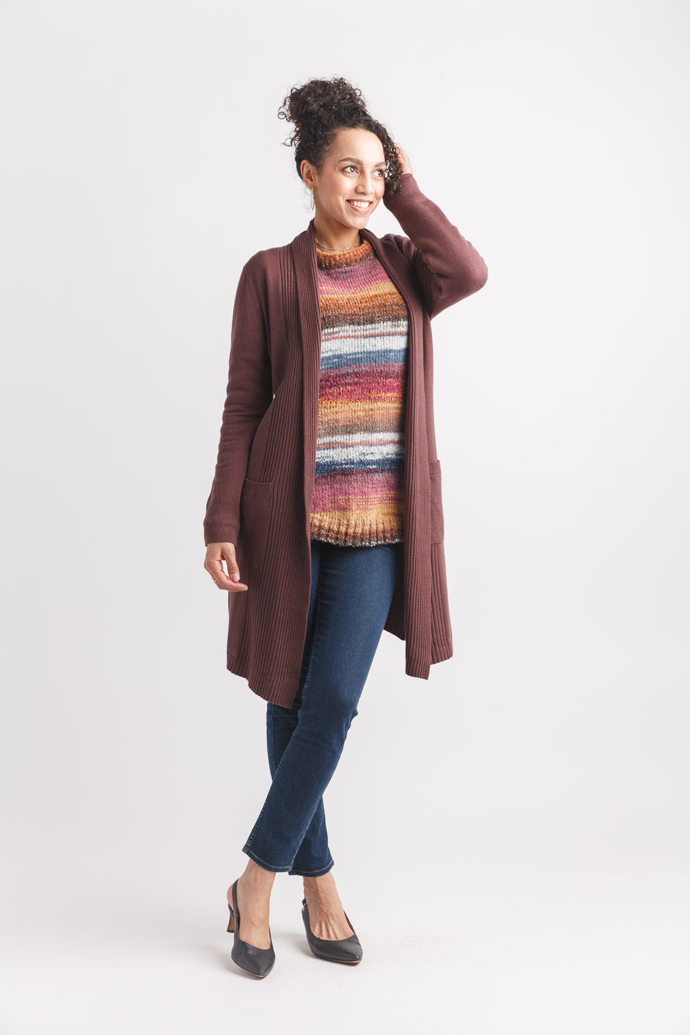 Ribbed Pointelle Cardigan with Pockets