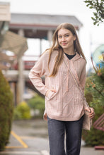 Load image into Gallery viewer, ST-13308-Blush - Cable Knit Hooded Sweater with Pockets
