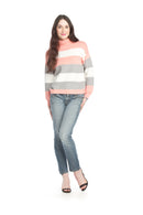 Ribbed Striped Cowl Neck Sweater