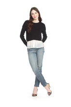 Load image into Gallery viewer, ST-15290 - Black - Cable Knit Crop Sweater with Georgette Underlay
