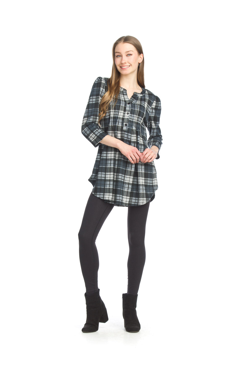 ST-15295 - Plaid Pintuck Sweater Top