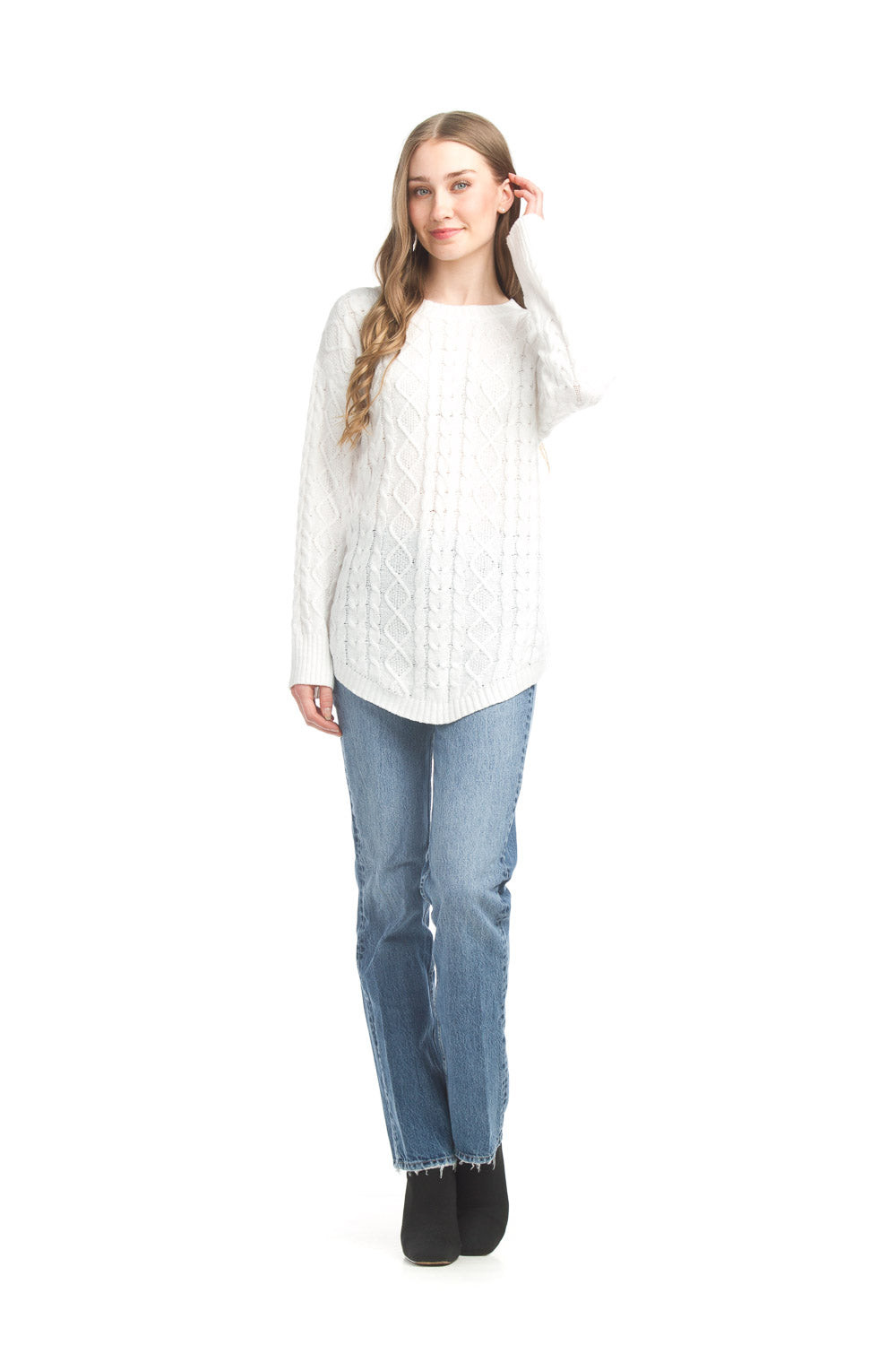 Cable Solid Ribbed Sleeve Sweater