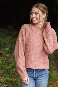 Mock Sleeve Cable Knit Sweater