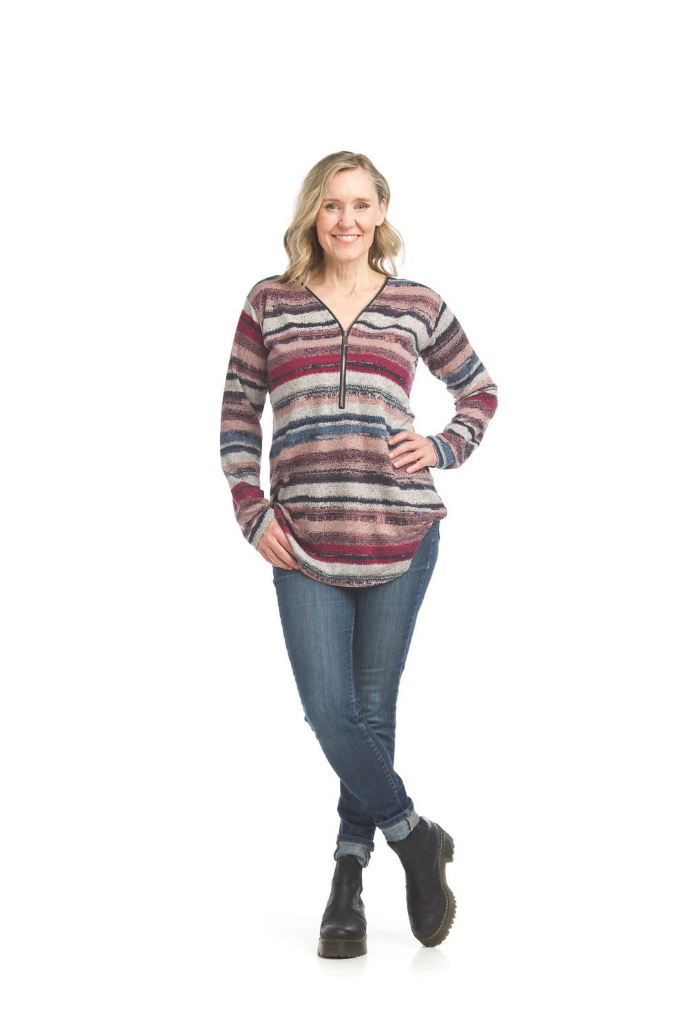 Striped Half Zip Sweater