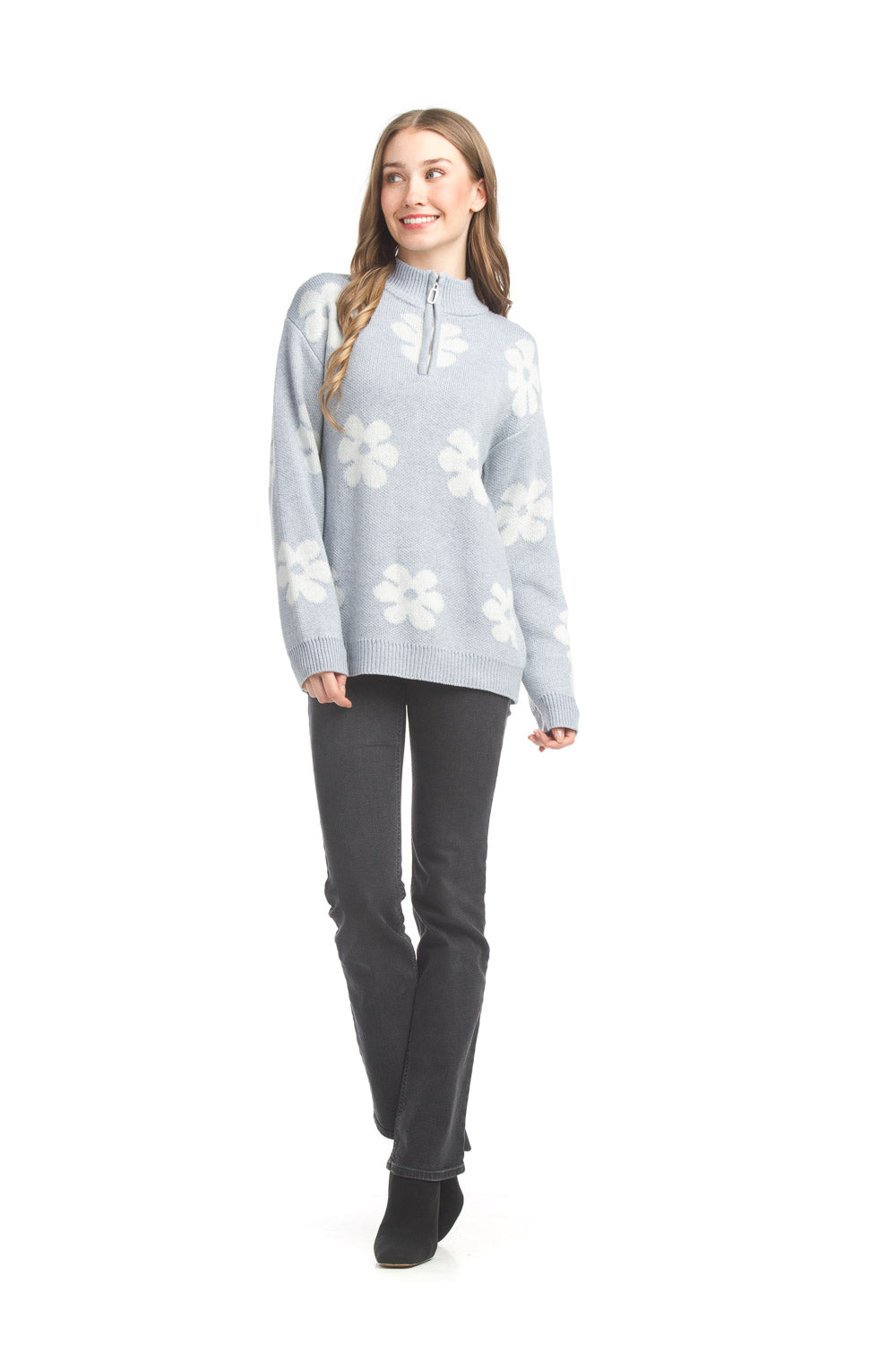 Daisy Half Zip Pull Over Sweater