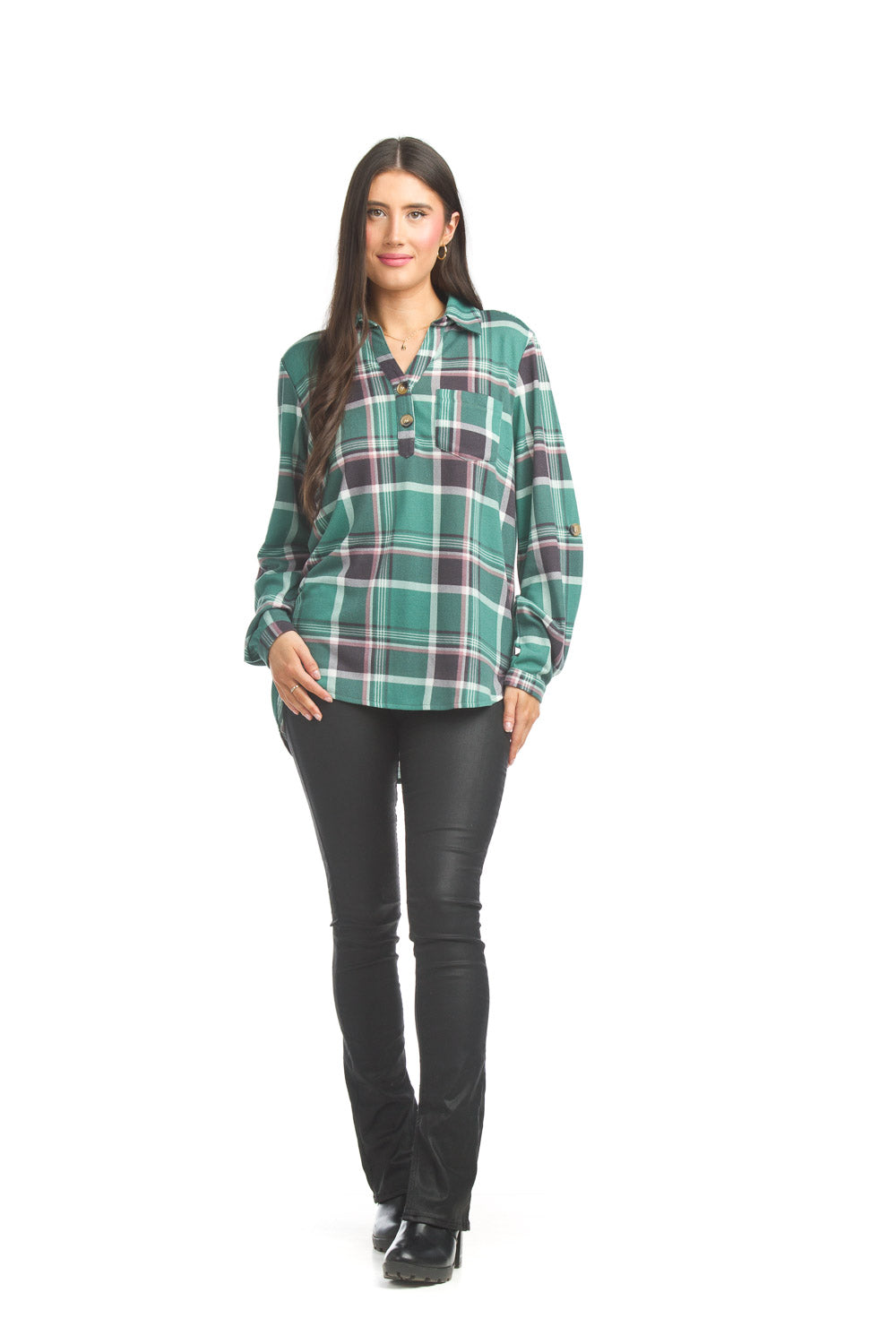 Plaid Henley Collared Sweater