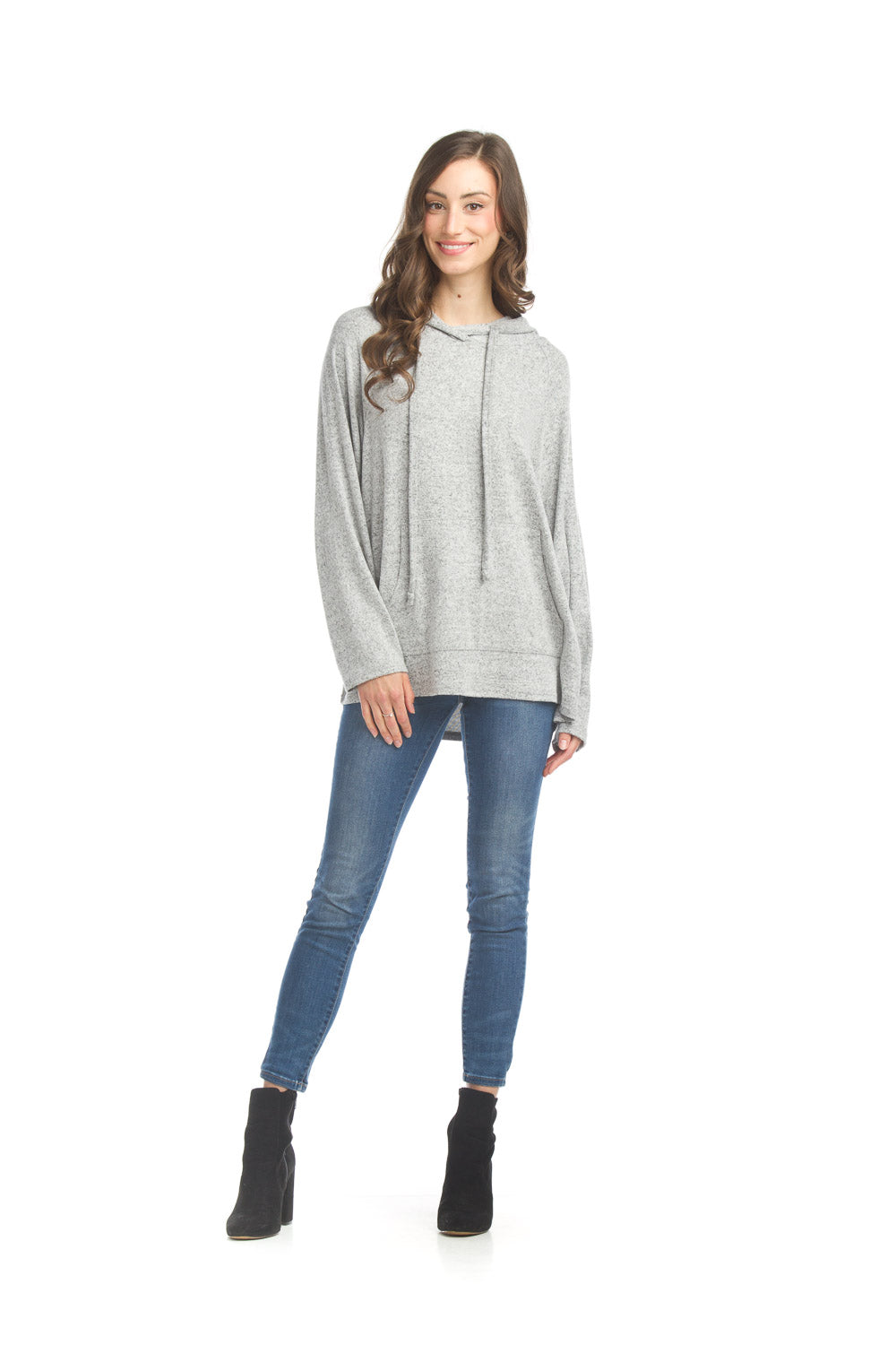 Soft Brushed Heathered Hooded Sweater With Pockets