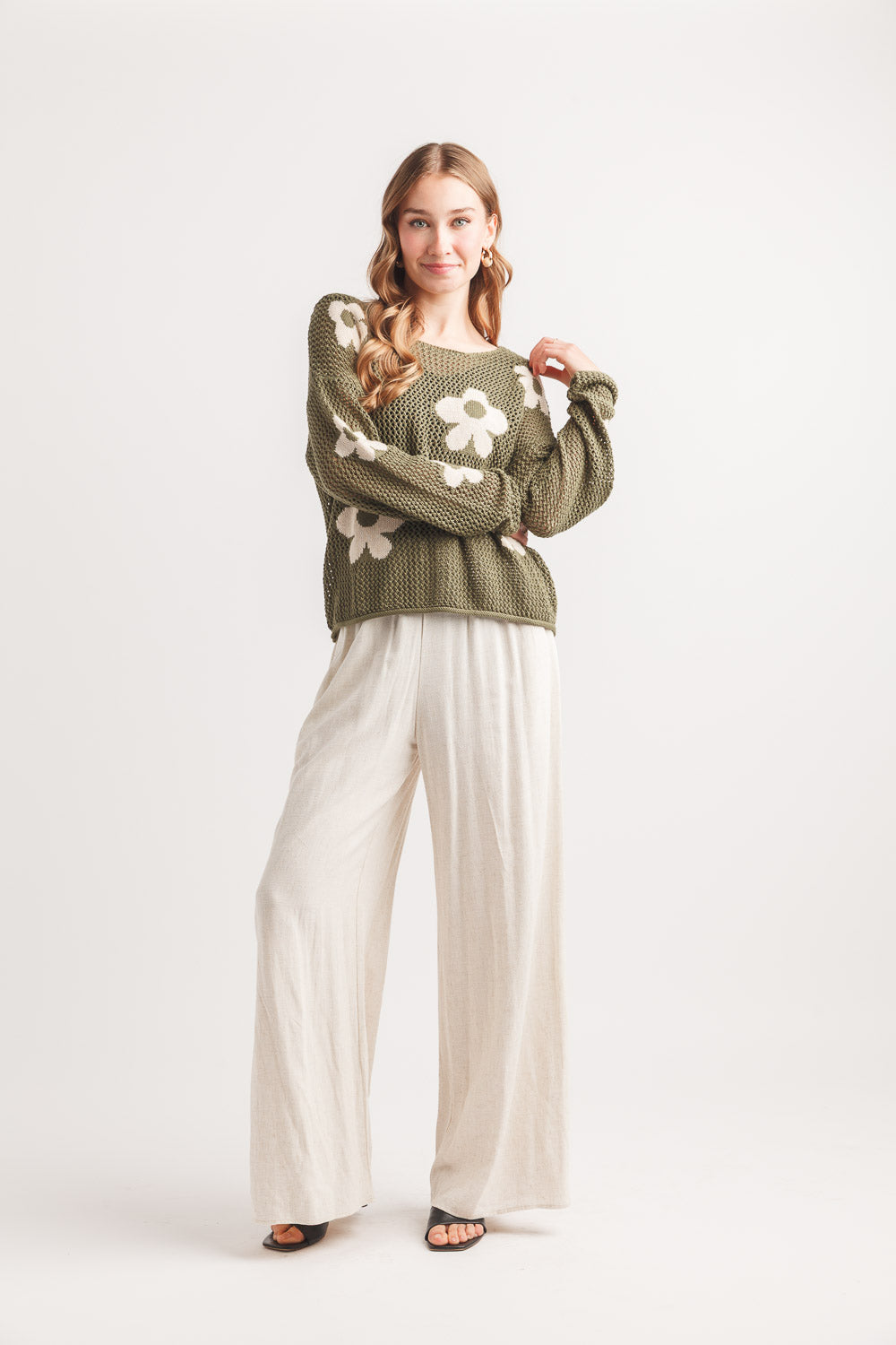 Linen Blend Wide Leg Pants