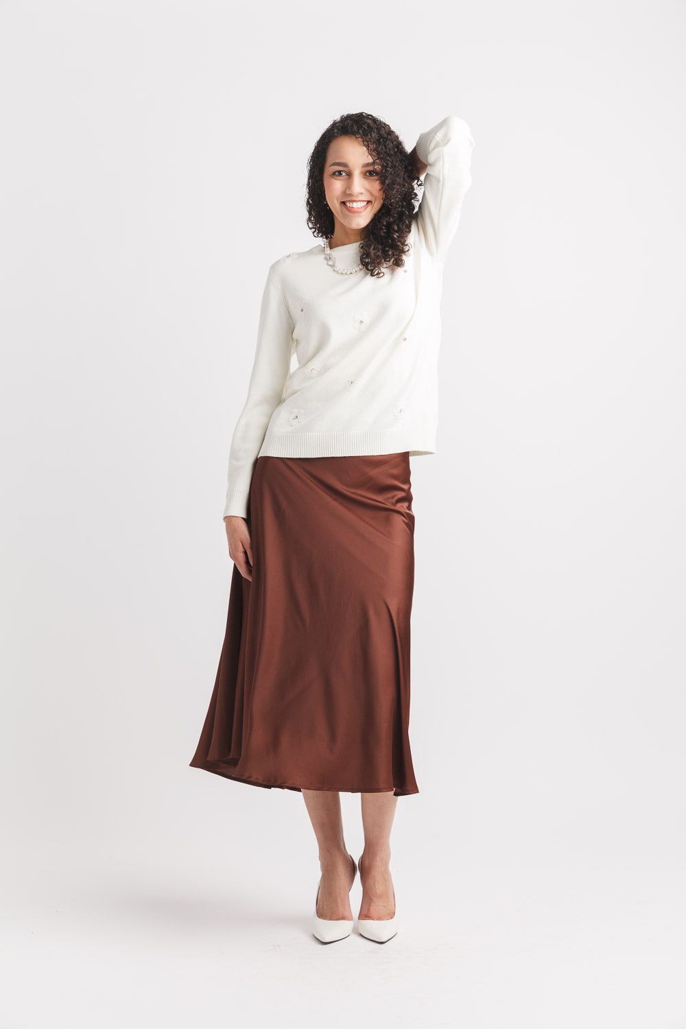 Floral Embellished Sweater W Ribbed Trim