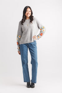 Heathered Terry Pullover Weater With Embroidered