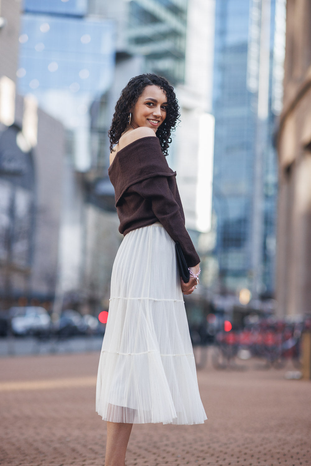 TIERED PLEATED TULLE SKIRT WITH PEARL DETAILS