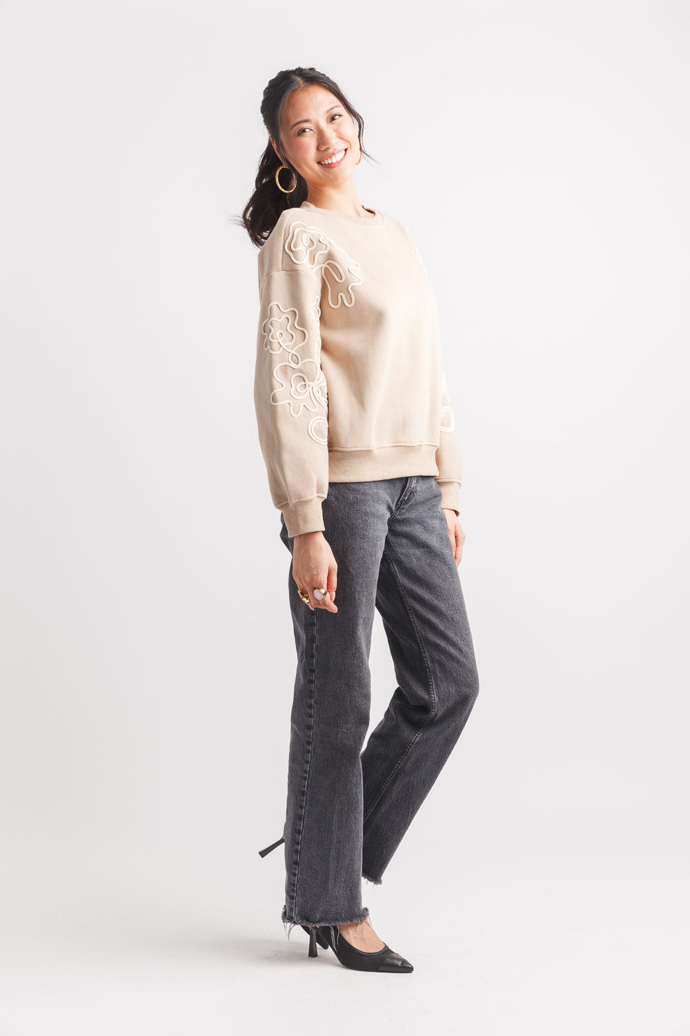 Tonal Soutache Stitch Sweat Shirt