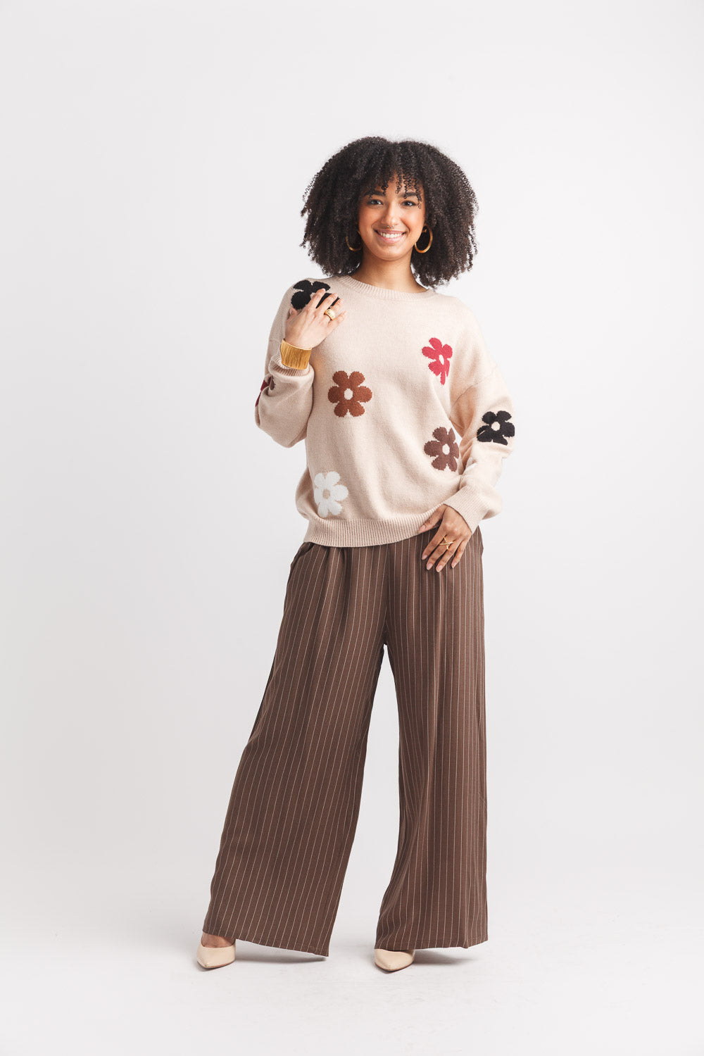 Striped Pants With Elastic Waist & Pockets