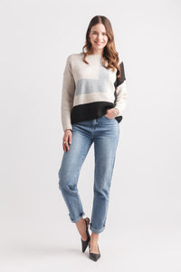 Colour Block Sweater with Rib Trim
