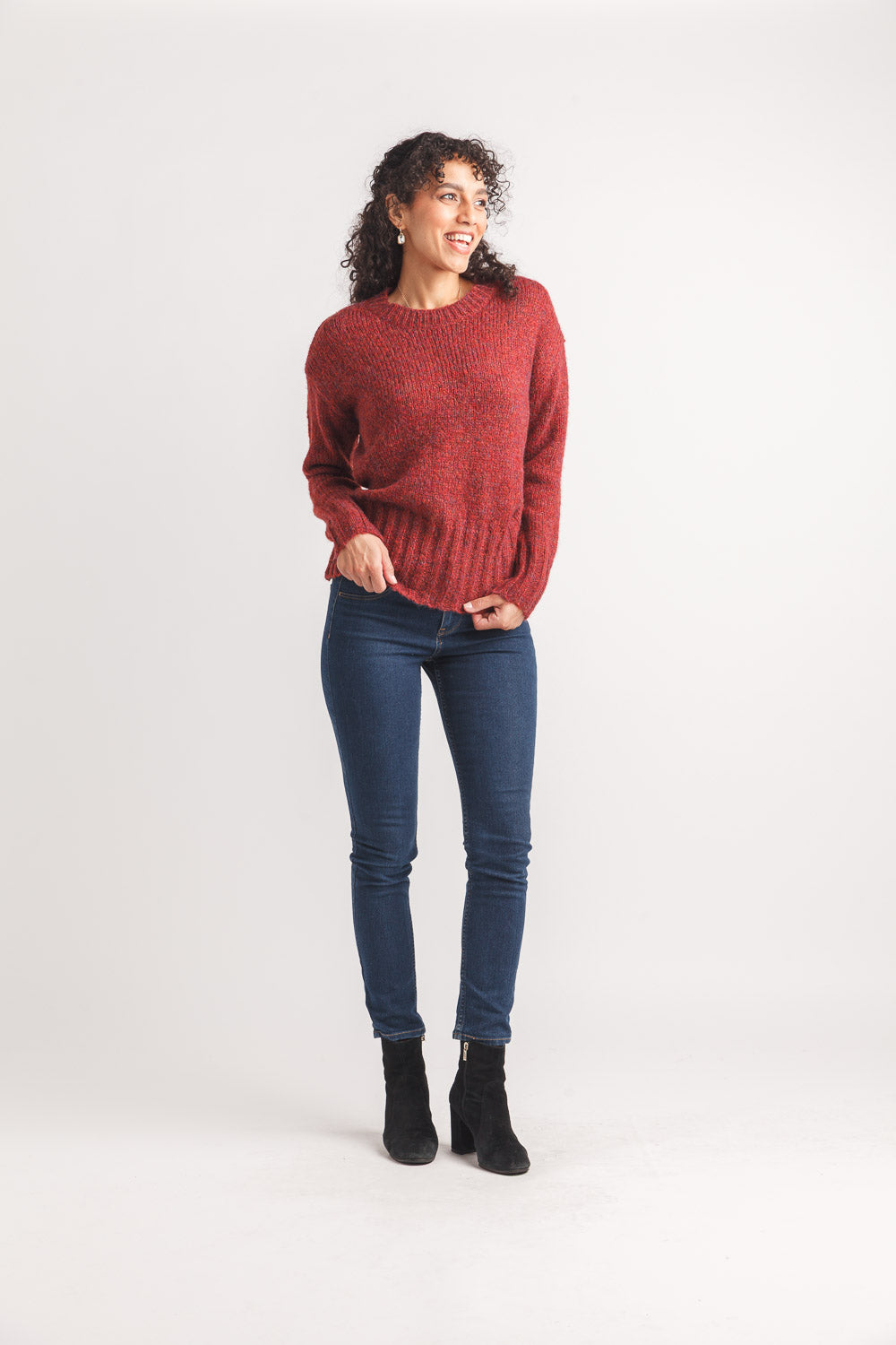 Marl Knit Sweater With Rib Trim