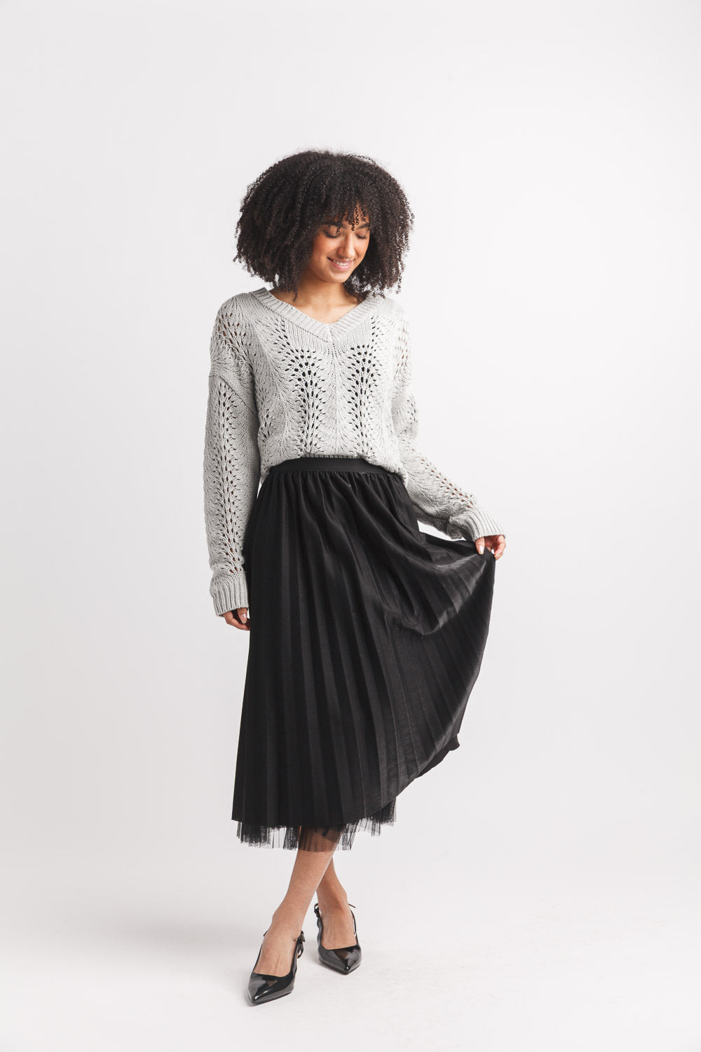 Open Crochet V Neck Sweater