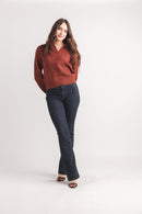 V Neck Collared Cable Knit Cropped Sweater
