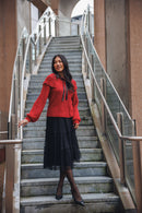 Tiered Pleated Tulle Skirt With Bow Details
