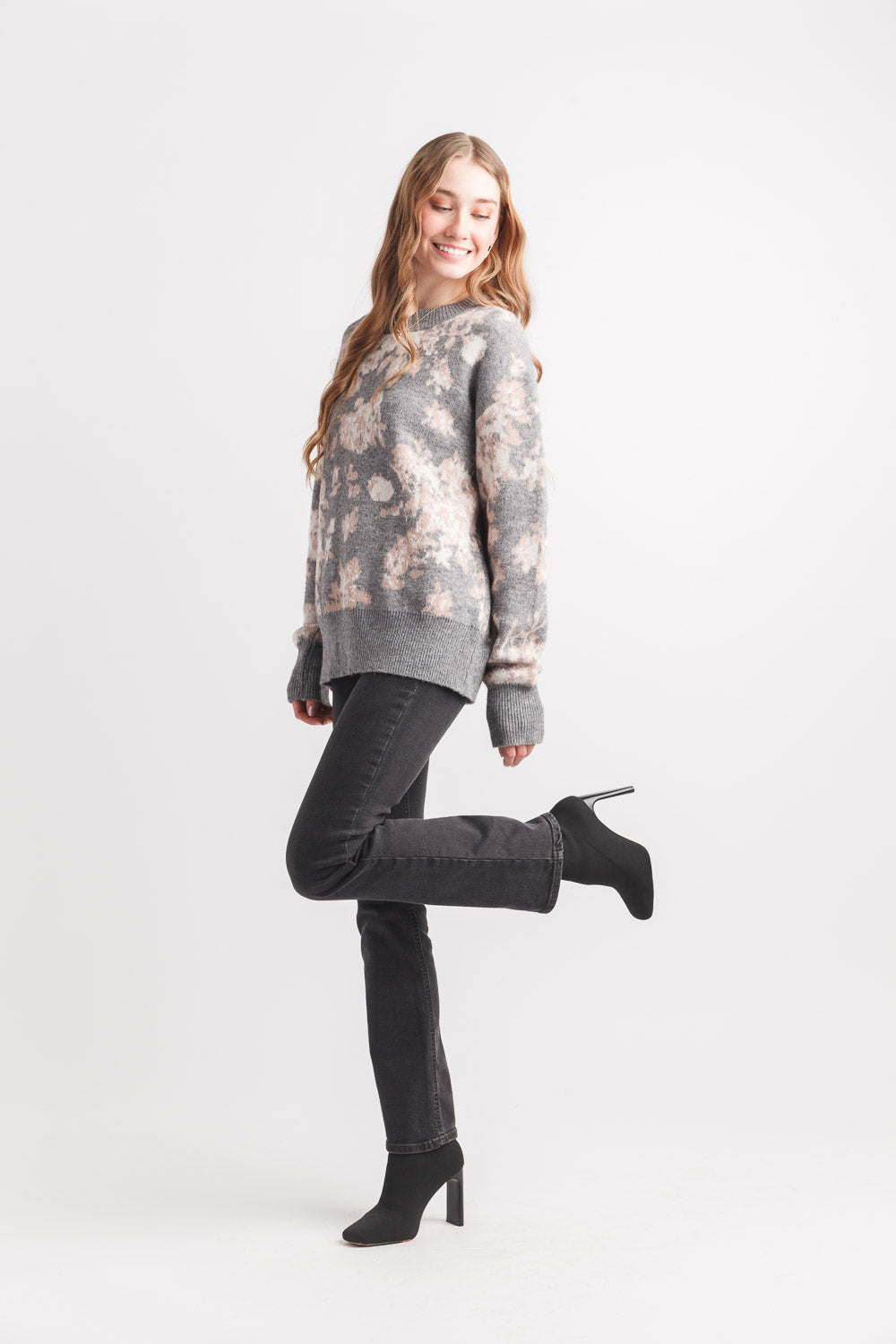 Florisa Intarsia Ribbed Neck And Hem Sweater