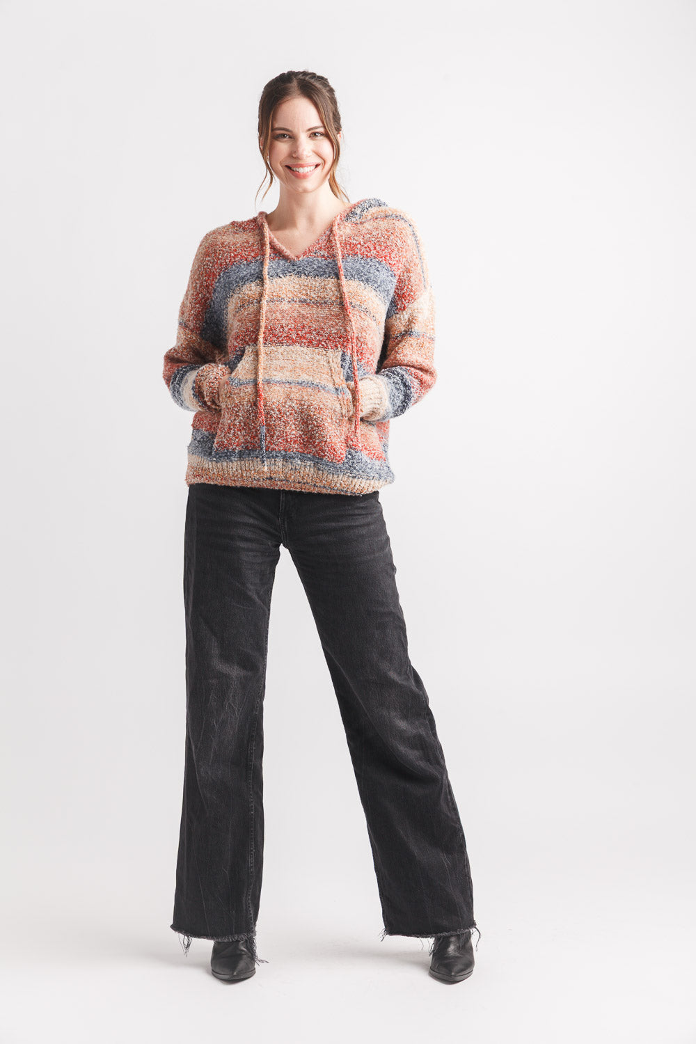Space Dye  Hooded Sweater With Kangaroo Pocket