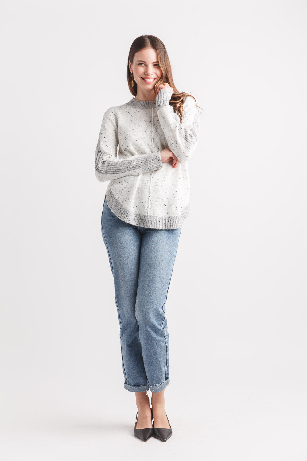 Heathered Rib Details Shirt Hem Sweater