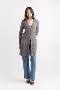 Button Front Ribbed Two Pocket Cardigan